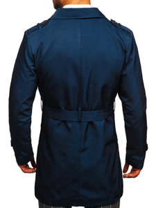 Manteau trench à double boutonnage avec col montant et ceinture pour homme bleu clair Bolf 0001