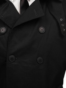 Manteau trench-coat à double boutonnage pour homme noir avec un col haut et une ceinture Bolf 5569