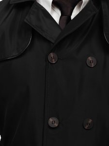 Manteau trench-coat à double rangée avec col haut et ceinture pour homme noir Bolf 0001