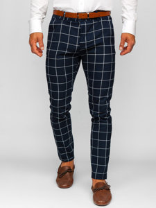 Pantalon chino en matériau à carreaux pour homme bleu encre Bolf 0050