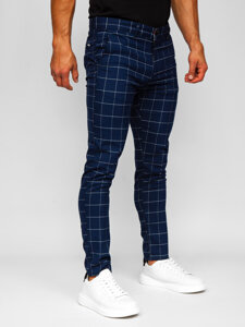 Pantalon chino en matériau à carreaux pour homme bleu foncé Bolf 0040