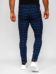 Pantalon chino en matériau à carreaux pour homme bleu foncé Bolf 0040