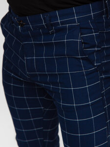 Pantalon chino en matériau à carreaux pour homme bleu foncé Bolf 0040