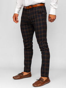 Pantalon chino en matériau à carreaux pour homme bleu foncé Bolf 0049