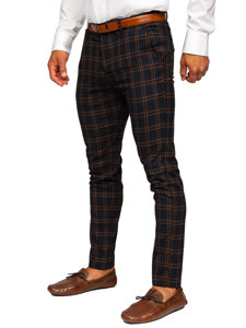 Pantalon chino en matériau à carreaux pour homme bleu foncé Bolf 0049