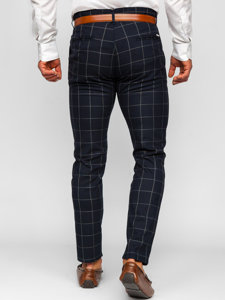 Pantalon chino en matériau à carreaux pour homme bleu foncé Bolf 0050