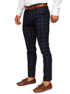 Pantalon chino en matériau à carreaux pour homme bleu foncé Bolf 0050