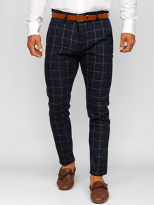 Pantalon chino en matériau à carreaux pour homme bleu foncé Bolf 0050