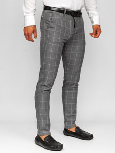 Pantalon chino en matériau à carreaux pour homme graphite Bolf 0040