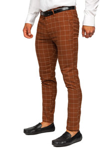 Pantalon chino en matériau à carreaux pour homme marron Bolf 0047