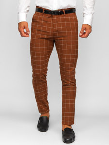 Pantalon chino en matériau à carreaux pour homme marron Bolf 0047