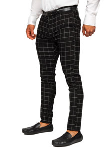 Pantalon chino en matériau à carreaux pour homme noir Bolf 0047