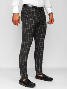 Pantalon chino en tissu à carreaux pour homme noir Bolf 0032