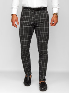 Pantalon chino en tissu à carreaux pour homme noir Bolf 0032