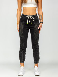 Pantalon en jean à séquins mom fit pour femme noir Bolf BF108