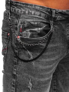 Pantalon en jean regular fit pour homme noir Bolf HY1050