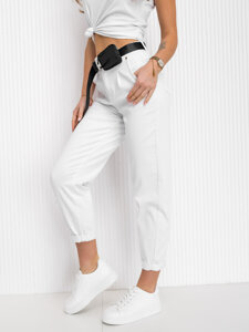 Pantalon en jean taille haute avec ceinture avec sachet pour femme blanc Bolf LA688