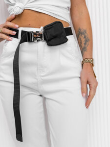 Pantalon en jean taille haute avec ceinture avec sachet pour femme blanc Bolf LA688