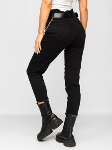 Pantalon en jean taille haute avec ceinture pour femme noir Bolf LA689