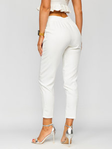 Pantalon en tissu avec boutons décoratifs pour femme blanc Bolf 8155