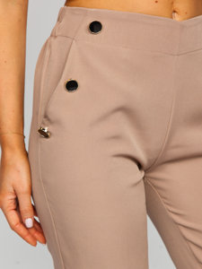 Pantalon en tissu avec boutons décoratifs pour femme cappuccino Bolf 8155