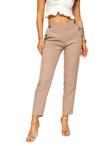 Pantalon en tissu avec boutons décoratifs pour femme cappuccino Bolf 8155