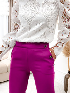 Pantalon en tissu avec boutons décoratifs pour femme fuchsia Bolf 8155