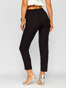 Pantalon en tissu avec boutons décoratifs pour femme noir Bolf 8155