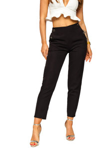 Pantalon en tissu avec boutons décoratifs pour femme noir Bolf 8155