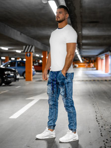 Pantalon jogger cargo en jean pour homme bleu foncé Bolf TF143