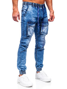 Pantalon jogger cargo en jean pour homme bleu foncé Bolf TF143