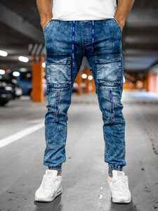 Pantalon jogger cargo en jean pour homme bleu foncé Bolf TF143