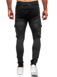 Pantalon jogger cargo en jean pour homme noir Bolf KA9582