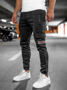 Pantalon jogger cargo rembourré pour homme noir-rouge Bolf HW2202