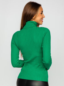 Pull à col roulé côtelé pour femme vert Bolf 5809