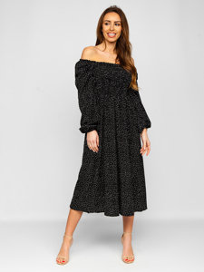 Robe à pois pour femme noire Bolf DLY016