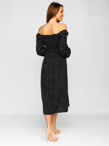 Robe à pois pour femme noire Bolf DLY016