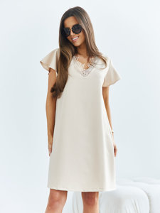 Robe droite avec dentelle pour femme beige Bolf VE45