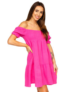 Robe en mousseline avec volants pour femme fuchsia Bolf 12240