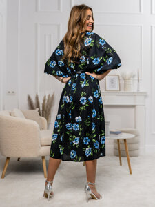 Robe longue à fleurs pour femme noire-bleue Bolf XY202116