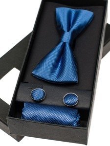 Set pour homme noeud papillon, boutons de manchette, pochette bleue Bolf MSP01