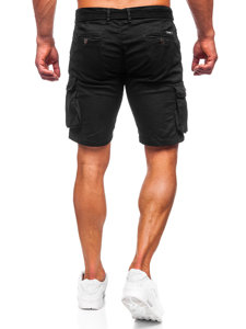 Short cargo en tissu avec ceinture pour homme noir Bolf 010