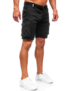 Short cargo en tissu avec ceinture pour homme noir Bolf 010