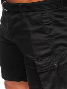 Short cargo en tissu avec ceinture pour homme noir Bolf 010