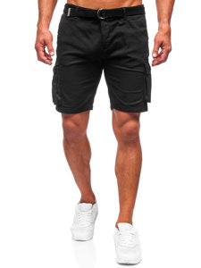 Short cargo en tissu avec ceinture pour homme noir Bolf 010