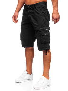 Short cargo en tissu avec ceinture pour homme noir Bolf 77885