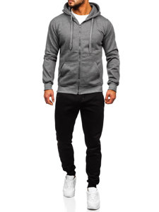 Survêtement avec un sweat-shirt à capuche zippé pour homme anthracite Bolf D004