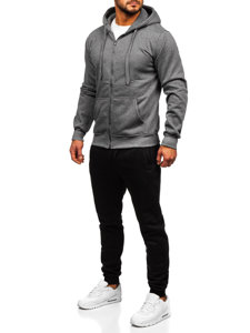 Survêtement avec un sweat-shirt à capuche zippé pour homme anthracite Bolf D004