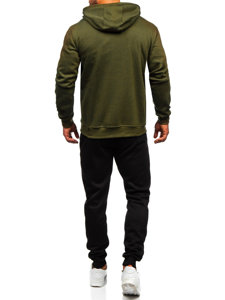 Survêtement avec un sweat-shirt à capuche zippé pour homme d'olive Bolf D004