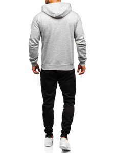 Survêtement avec un sweat-shirt à capuche zippé pour homme gris Bolf D004